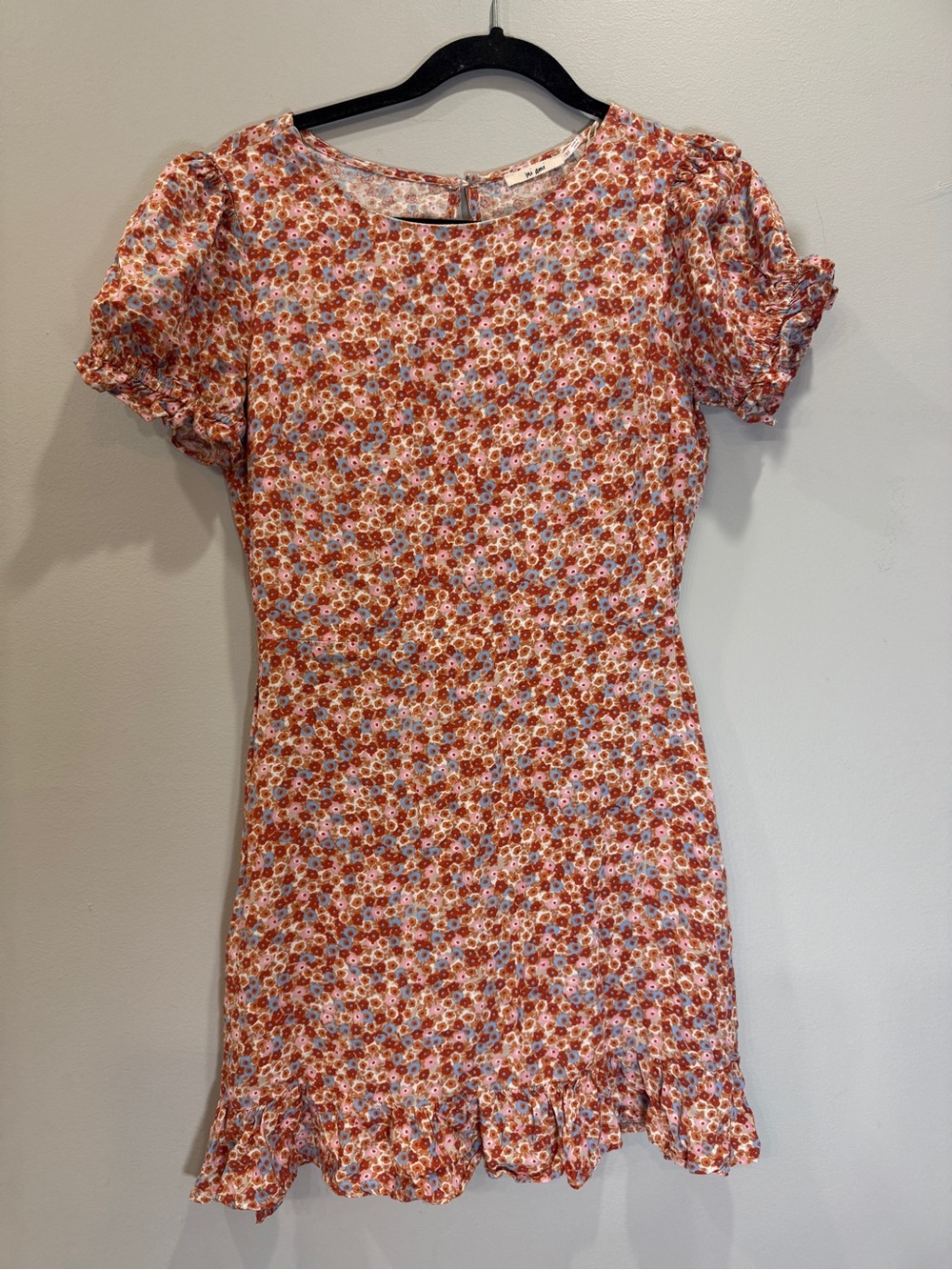 miami Rust Floral Short Sleeve Ruffle Hem Dress